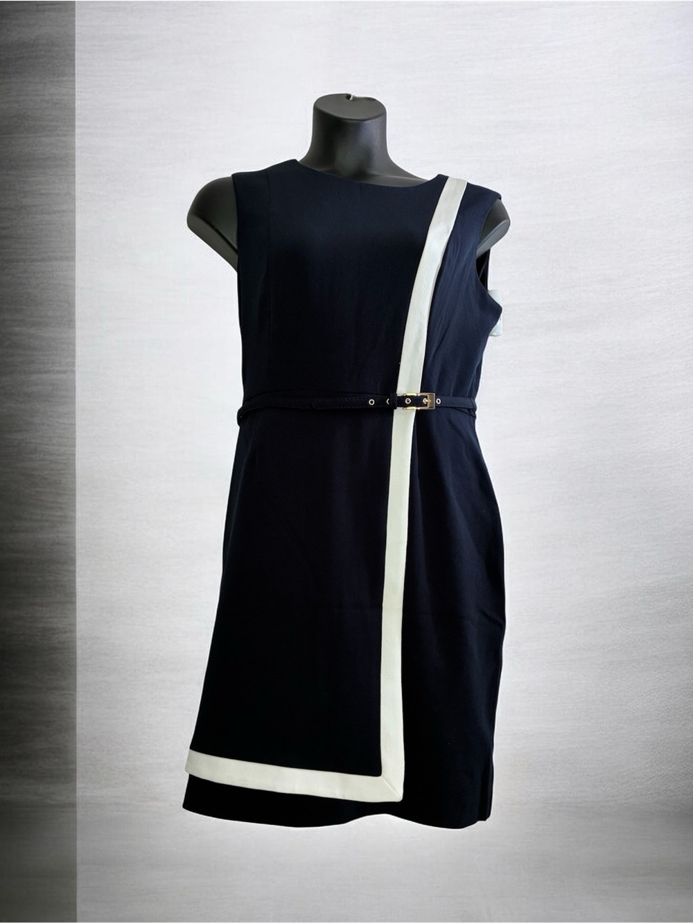 Studio One Navy Sleeveless Shift Dress with White Trim